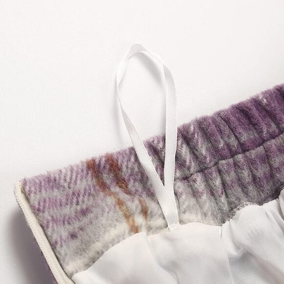 Womens Long Pure PurpleElastic Waist A-Line Pleated Tartan Long Plaid Wool Skirt - Picture 6 of 8